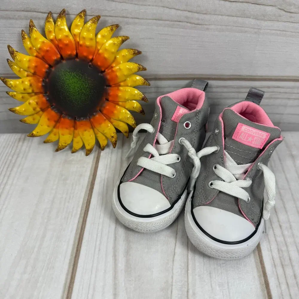 Kids Converse‎ All Star Chuck Taylor High Top Sneakers Gray Pink Toddler Size 7C